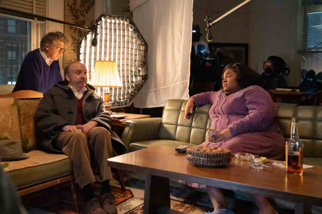 Alexander Payne, Paul Giamatti, and Da’Vine Joy Randolph on the set of 'The Holdovers.' (Photo: Courtesy of Focus Features)