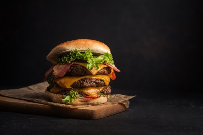 homemade cheeseburger with meat bacon salad cheese and ketchup