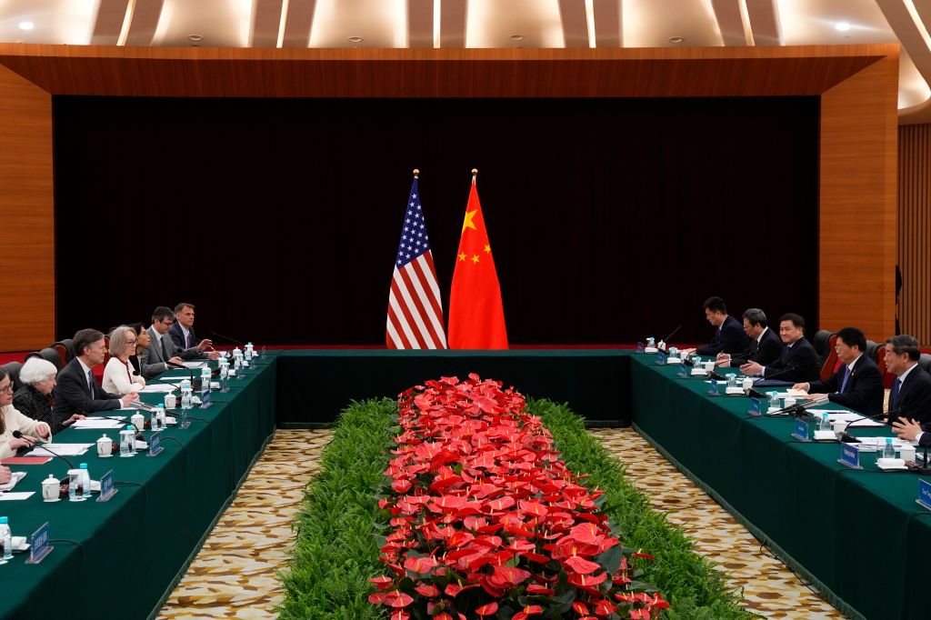 Chinese Vice Premier He Lifeng speaks during a meeting with U.S. Treasury Secretary Janet Yellen in Guangzhou, China, on April 5, 2024. (Photo by Ken Ishii - Pool/Getty Images)