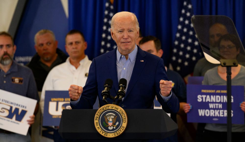 President Biden Speaks At The United Steel Workers Headquarters In Pittsburgh, Pennslyvania