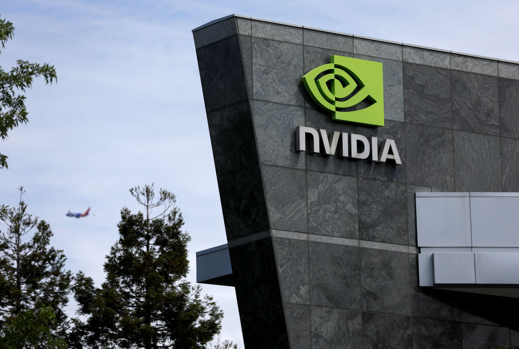 An exterior view of the Nvidia headquarters on May 30, 2023, in Santa Clara, California.(Photo by Justin Sullivan/Getty Images)