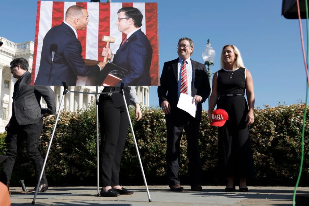 Reps. Greene And Massie Hold Capitol Hill Press Conference On House Speakership