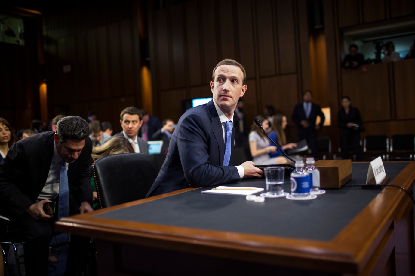 Facebook co-founder and CEO Mark Zuckerberg testifies before a combined Senate Judiciary and Commerce Committee hearing in the Hart Senate Office Building in Washington, D.C., on April 10, 2018. (Photo by Zach Gibson/Getty Images)