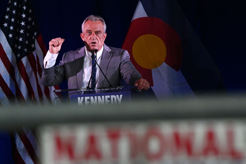 Independent presidential candidate Robert F. Kennedy Jr. speaks during a voter rally in Aurora, Colorado, on May 19, 2024. (Photo by Helen H. Richardson/MediaNews Group/The Denver Post via Getty Images)