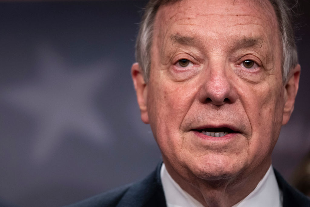 Sen. Dick Durbin speaks during a news conference on April 7, 2022, in Washington, D.C. (Photo by Drew Angerer/Getty Images)
