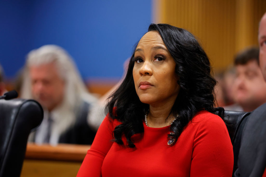 Fulton County District Attorney Fani Willis looks on during a hearing in her case against former President Donald Trump at the Fulton County Courthouse on March 1, 2024, in Atlanta, Georgia. (Photo by Alex Slitz-Pool/Getty Images)