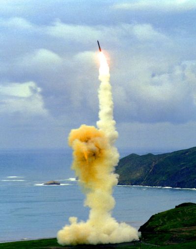 LGM-30 Minuteman III VANDENBERG AIR FORCE BASE, Calif. — An LGM-30 Minuteman III missile soars in the air after a test launch.
