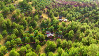 5G data stream running through a village in a rural environment