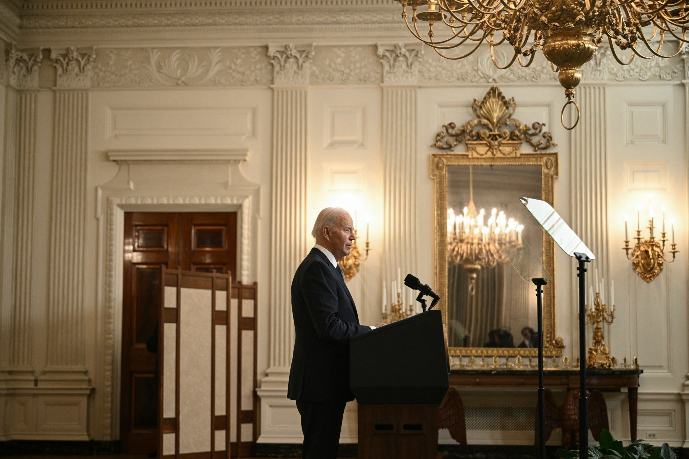 President Joe Biden speaks about the situation in the Middle East in the White House's State Dining Room on May 31, 2024. (Photo by BRENDAN SMIALOWSKI/AFP via Getty Images)