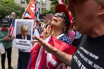Trump supporters wait for a verdict in the New York hush money trial of former President Donald Trump