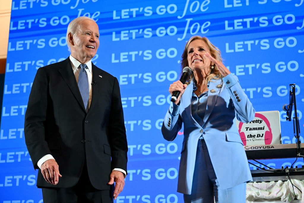 President Joe Biden and first lady Jill Biden visit a Biden-Harris campaign debate watch party in Atlanta, Georgia, on June 27, 2024, after President Biden debated Donald Trump. (Photo by Mandel Ngan/AFP/Getty Images)