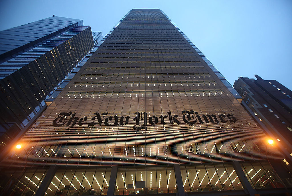 The New York Times' midtown headquarters in New York City. (Photo by Mario Tama/Getty Images)