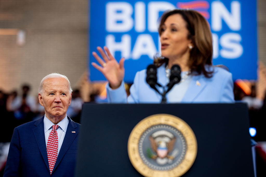 Vice President Kamala Harris introduces President Joe Biden during a campaign rally at Girard College in Philadelphia, Pennsylvania, on May 29, 2024. (Photo by Andrew Harnik/Getty Images)