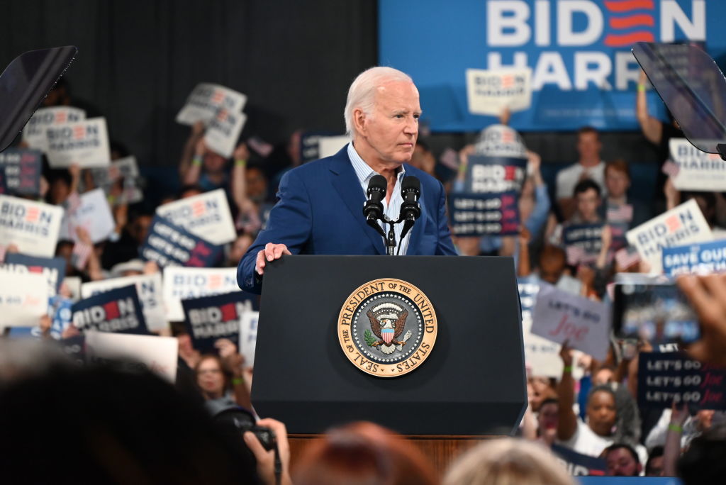 President Joe Biden delivers remarks at a campaign rally in Raleigh, North Carolina, on June 28, 2024. (Photo by Kyle Mazza/Anadolu via Getty Images)
