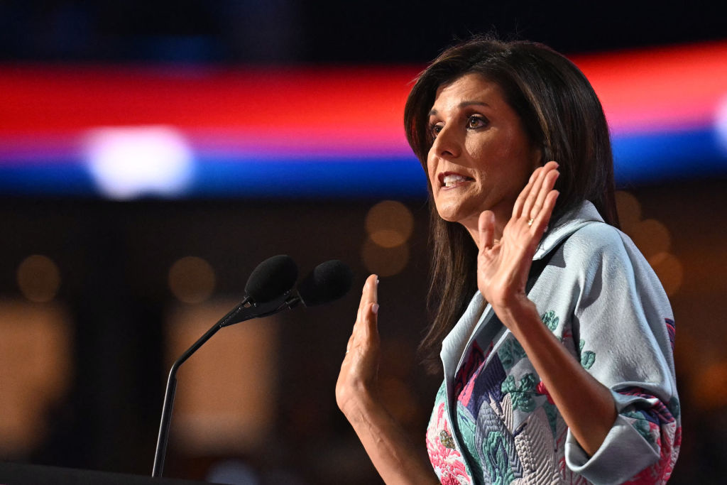 Former ambassador to the U.N. Nikki Haley speaks at the 2024 Republican National Convention in Milwaukee, Wisconsin, on July 16, 2024. (Photo by JIM WATSON/AFP via Getty Images)