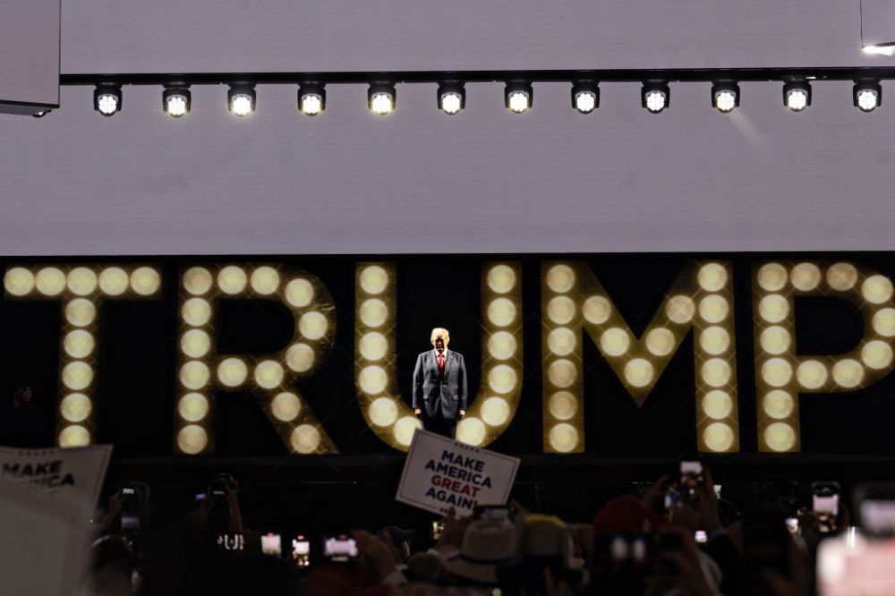 Former President Trump walks onstage for his nomination acceptance speech Thursday night at the Republican National Convention