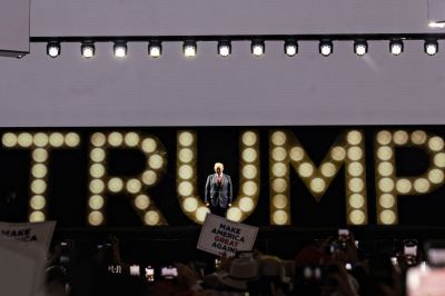 Former President Trump walks onstage for his nomination acceptance speech Thursday night at the Republican National Convention