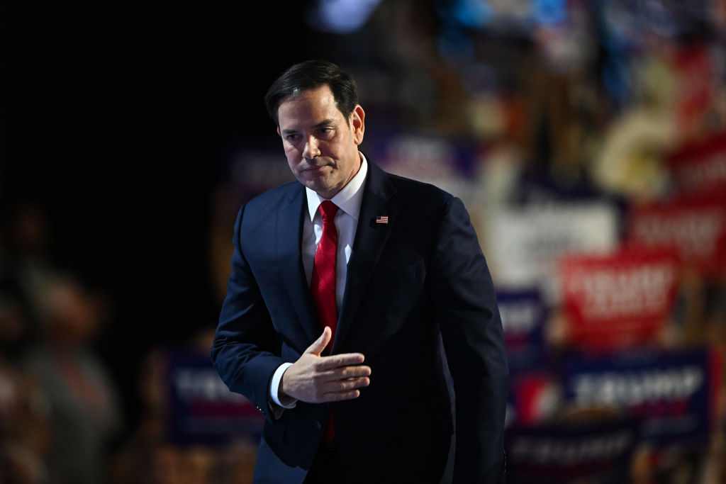 Sen. Marco Rubio departs the stage after speaking on the second day of the Republican National Convention on July 16, 2024, in Milwaukee, Wisconsin. (Photo by Leon Neal/Getty Images)