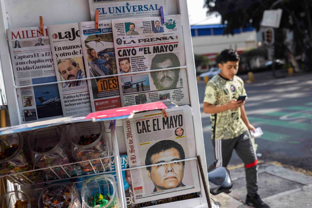 Front pages of Mexican newspapers in Mexico City on July 26, 2024, showing the news of the capture of Ismael "El Mayo" Zambada. (Photo by RODRIGO OROPEZA/AFP via Getty Images)