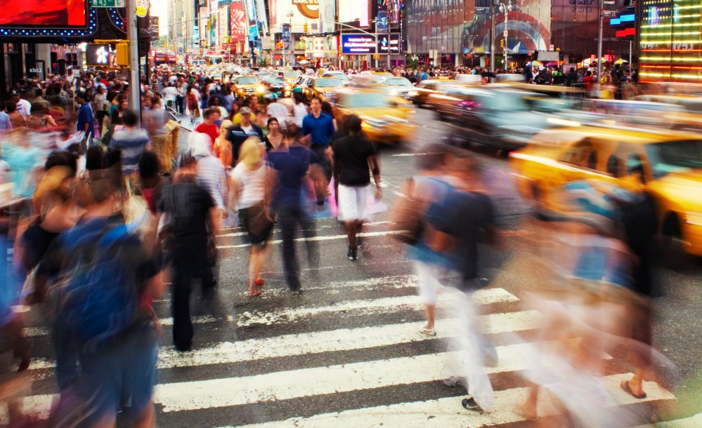 USA, New York City, Time Square, people walking