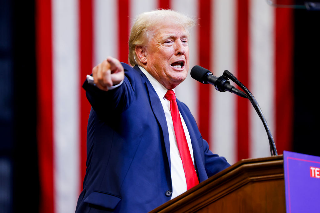 Former President Donald Trump speaks at a rally at Montana State University in Bozeman, Montana, on August 9, 2024. (Photo by Michael Ciaglo/Getty Images)