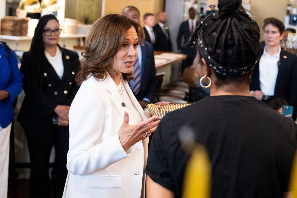 Vice President Kamala Harris visits Dottie's Market in Savannah, Georgia, on August 29, 2024, during the second day of a campaign bus tour. (Photo by SAUL LOEB/AFP via Getty Images)