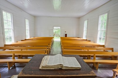 An empty church as seen from the pulpit. (Photo via Getty Images)