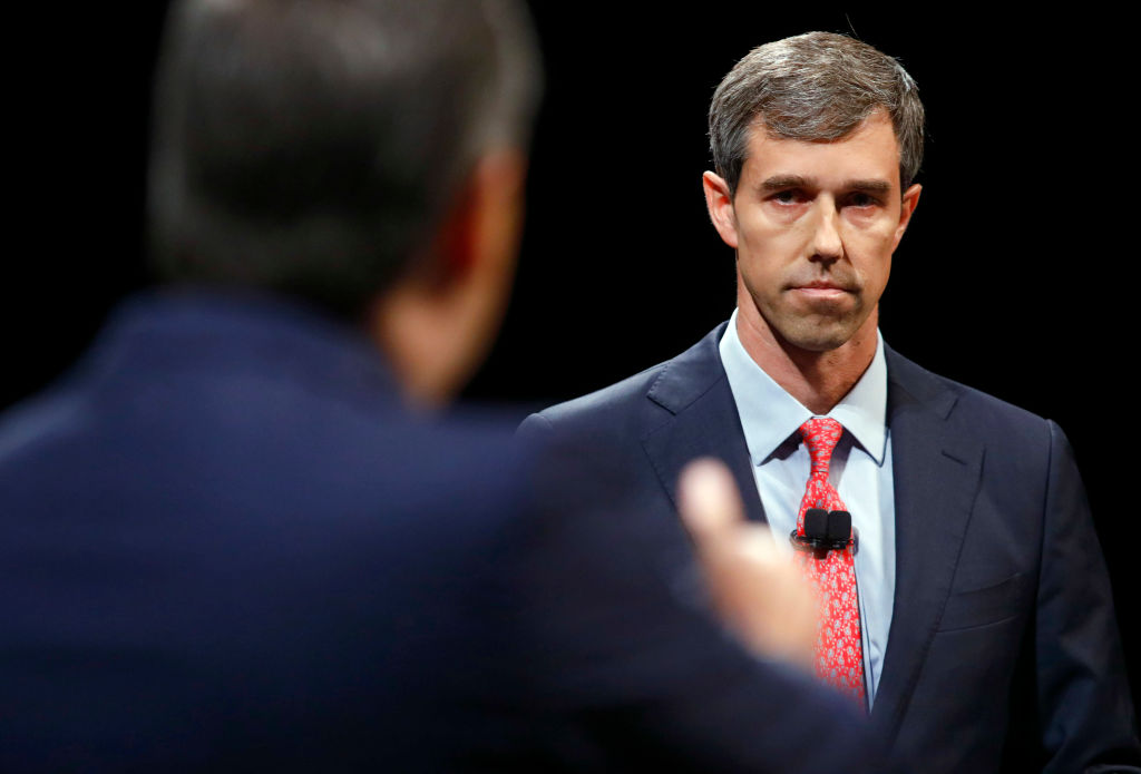 Rep. Beto O'Rourke looks and listens to Sen. Ted Cruz during a debate at McFarlin Auditorium at Southern Methodist University on September 21, 2018, in Dallas, Texas. (Photo by Tom Fox-Pool/Getty Images)