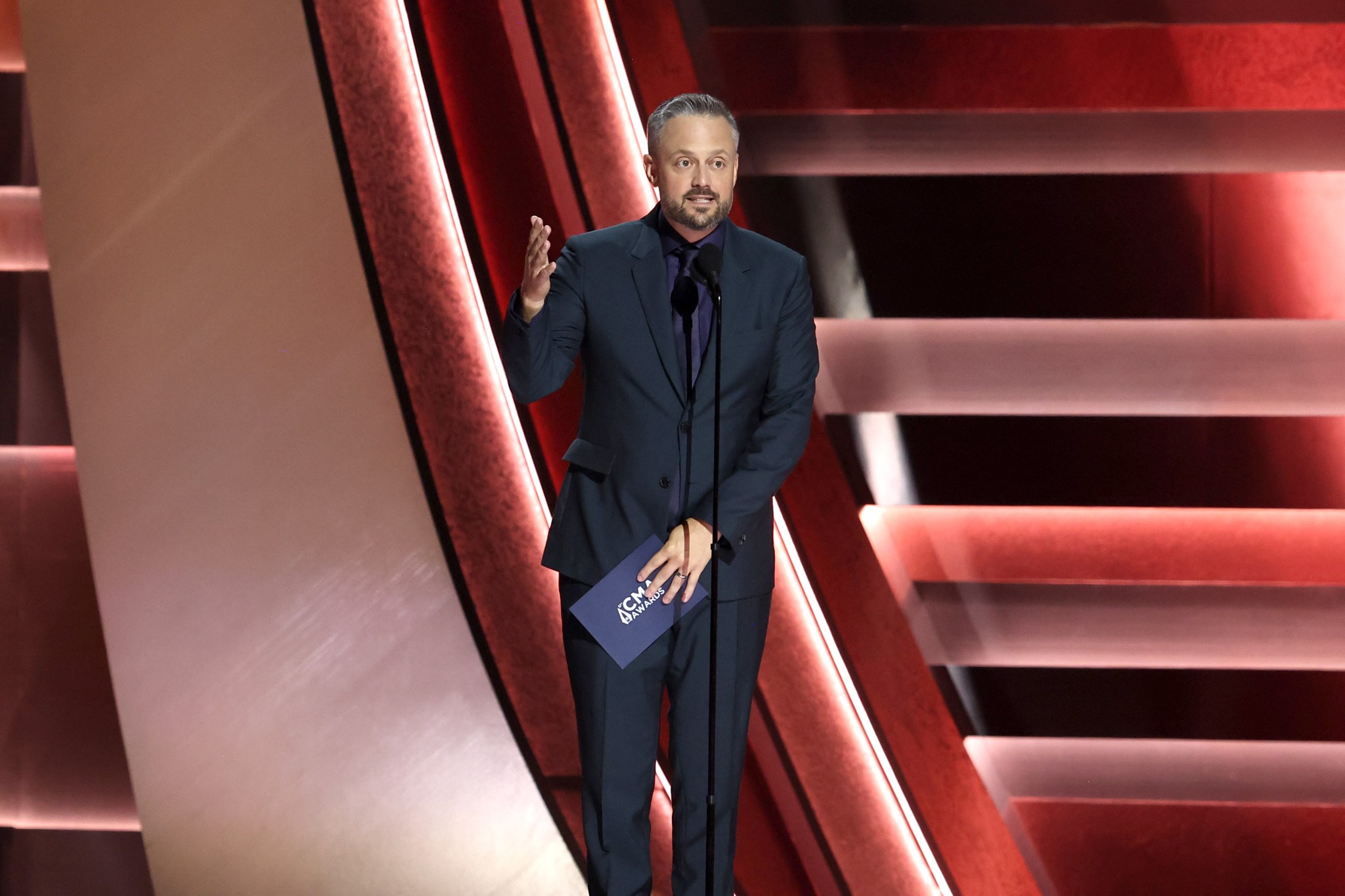 Nate Bargatze speaks onstage during the 57th Annual CMA Awards at Bridgestone Arena in Nashville, Tennessee, on November 8, 2023. (Photo by Terry Wyatt/Getty Images)