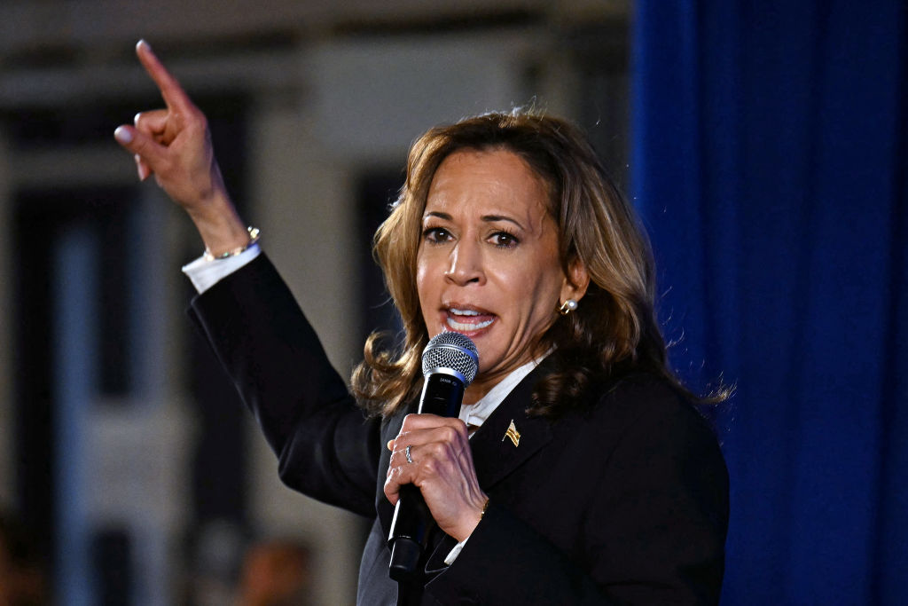 Vice President Kamala Harris speaks at a watch party after a presidential debate with former President Donald Trump at the Cherry Street Pier in Philadelphia on September 10, 2024. (Photo by JIM WATSON/AFP via Getty Images)