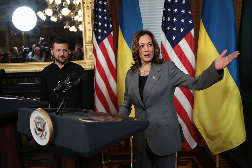 Vice President Kamala Harris meets with Ukrainian President Volodymyr Zelensky on September 26, 2024, in Washington, D.C. (Photo by Win McNamee/Getty Images)