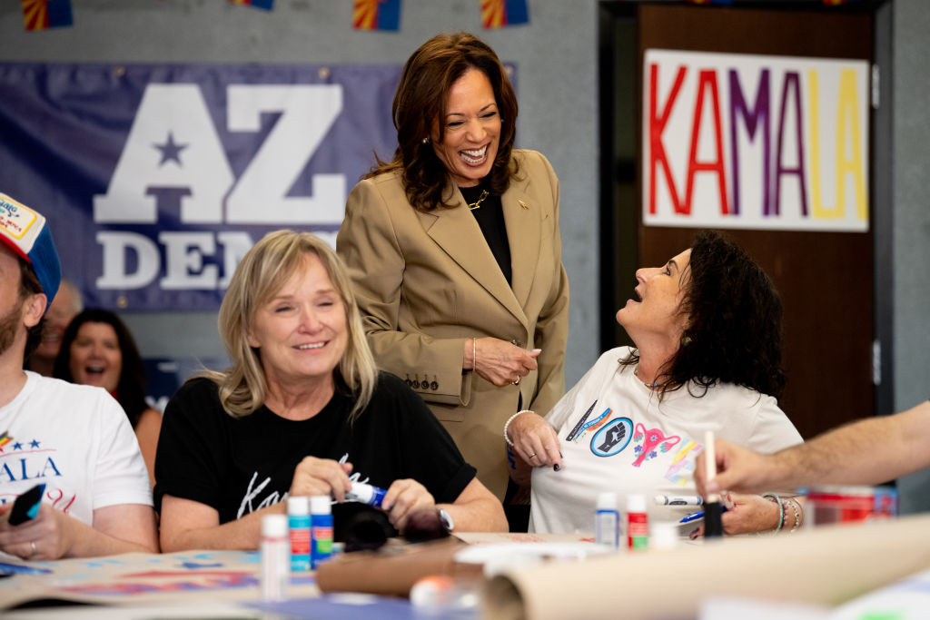 Vice President Kamala Harris visits a campaign office on August 9, 2024, in Glendale, Arizona. (Photo by Andrew Harnik/Getty Images)