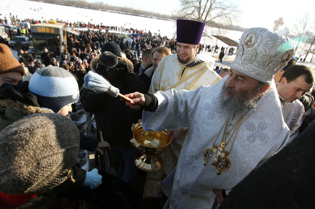 Ukrainian Orthodox Church Metropolitan Onuphry attends a religious service during Orthodox Epiphany celebrations in Kyiv, Ukraine, in 2019. (Photo by Pavlo Gonchar/SOPA Images/LightRocket via Getty Images)