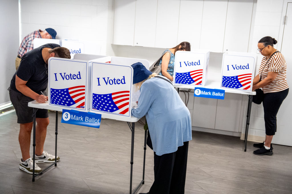 People vote on the first day of Virginia's in-person early voting at Long Bridge Park Aquatics and Fitness Center on September 20, 2024 in Arlington, Virginia. (Photo by Andrew Harnik/Getty Images)