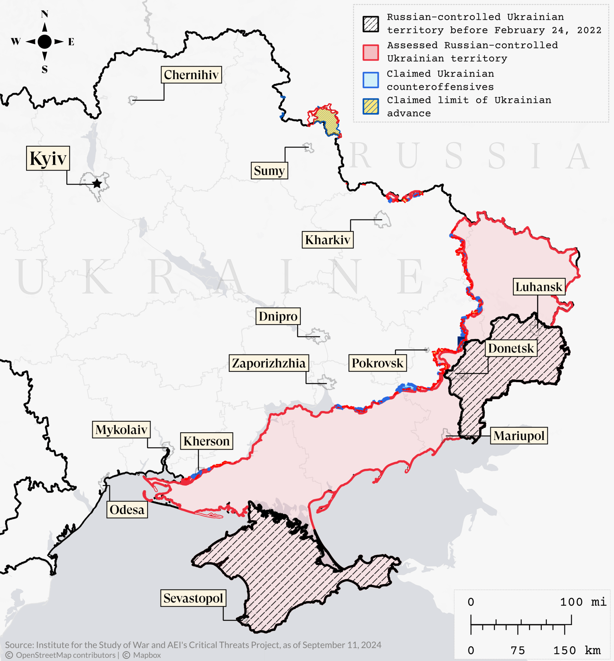 Data via the Institute for the Study of War and the American Enterprise Institute's Critical Threats Project | Map via Joe Schueller.