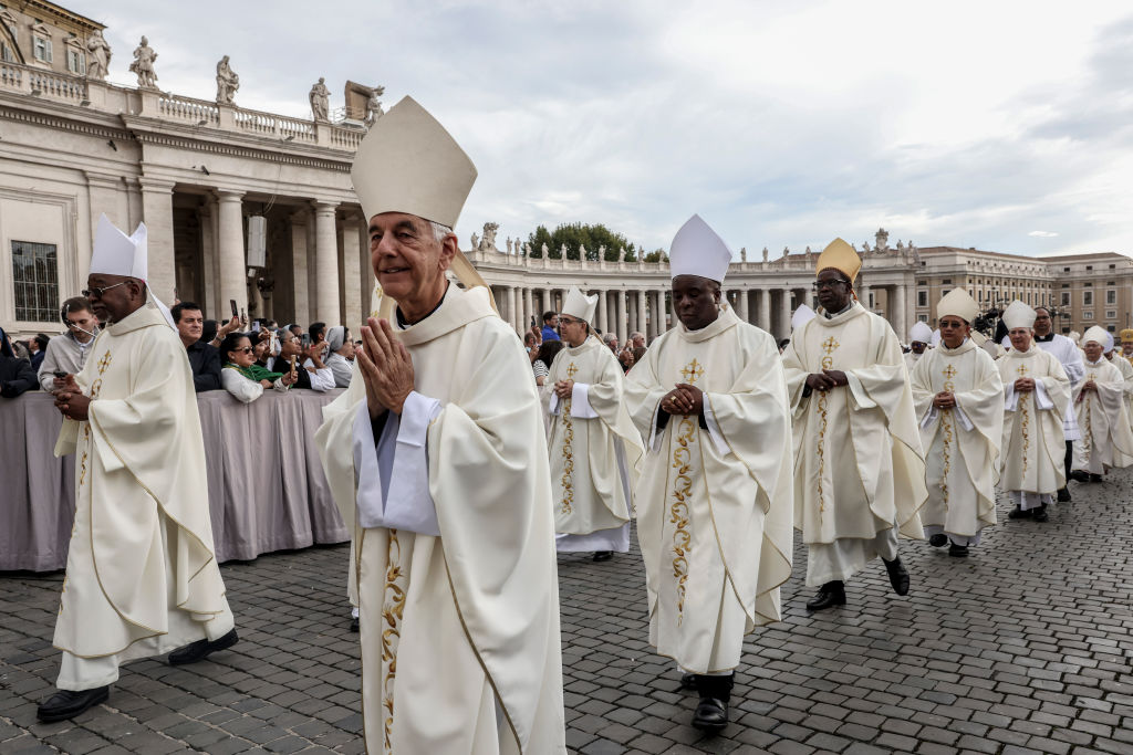 Bishops and cardinals attend the opening mass for the Synod of Bishops, on October 2, 2024, in Vatican City, Vatican. The session taking place this month marks the final session of the Synod on Synodality, which Pope Francis launched in October 2021. (Photo by Alessandra Benedetti - Corbis/Corbis via Getty Images)