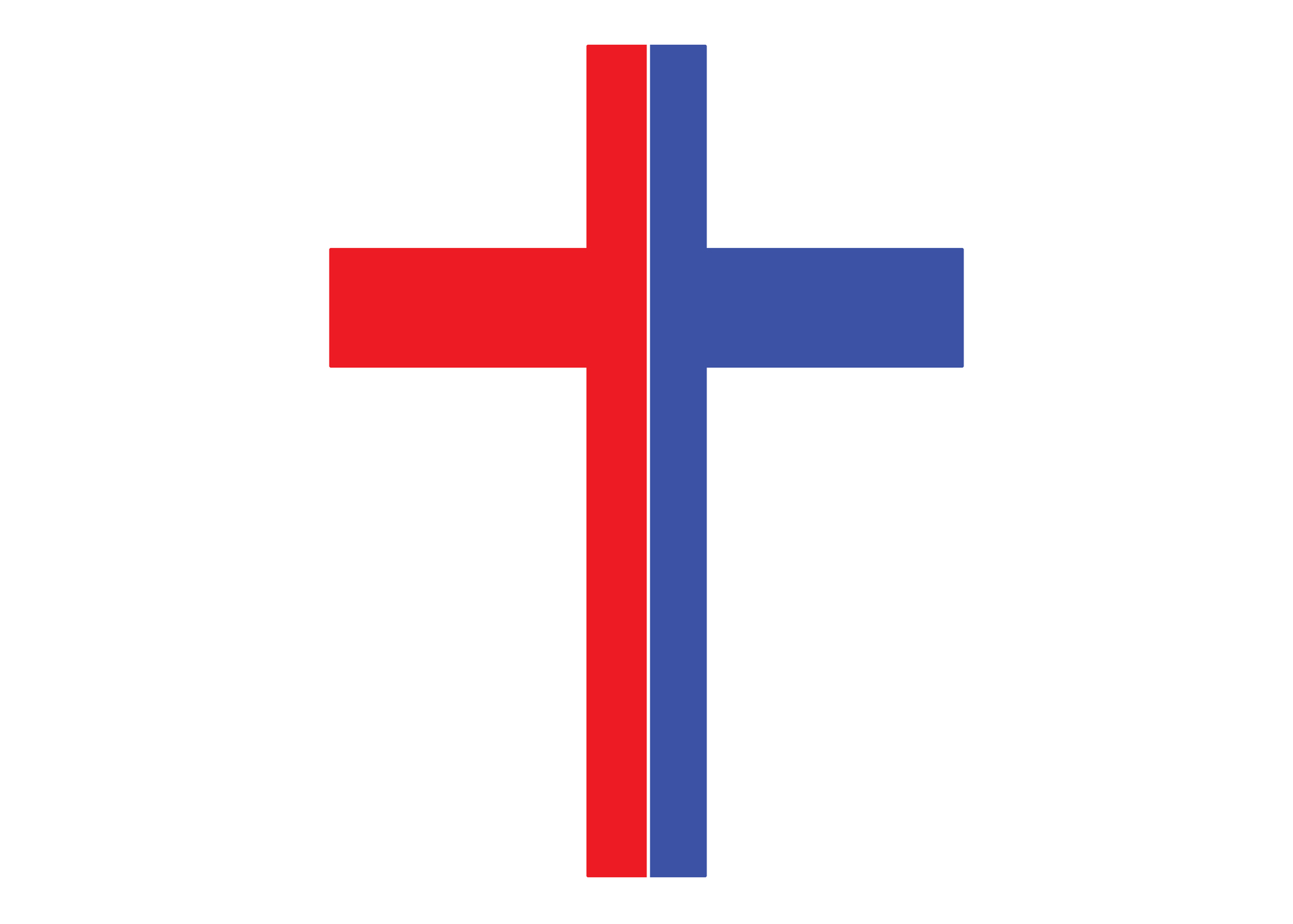 Cross with a dividing line symbolizing division within Christianity and the church
