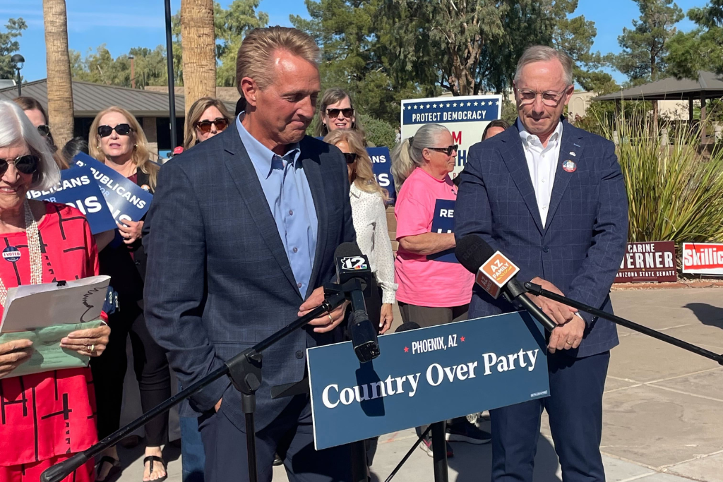 Jeff Flake and fellow Republicans in Scottsdale, Arizona, on October 30. (Photo by David M. Drucker/The Dispatch)