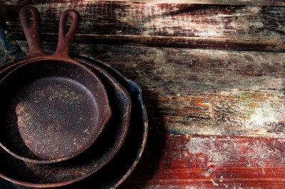 a small stack of pans