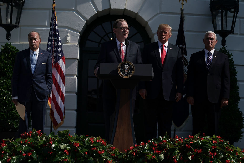 President Trump Gives Remarks On The Economy On The White House South Lawn