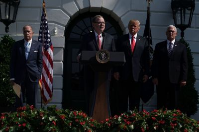 President Trump Gives Remarks On The Economy On The White House South Lawn