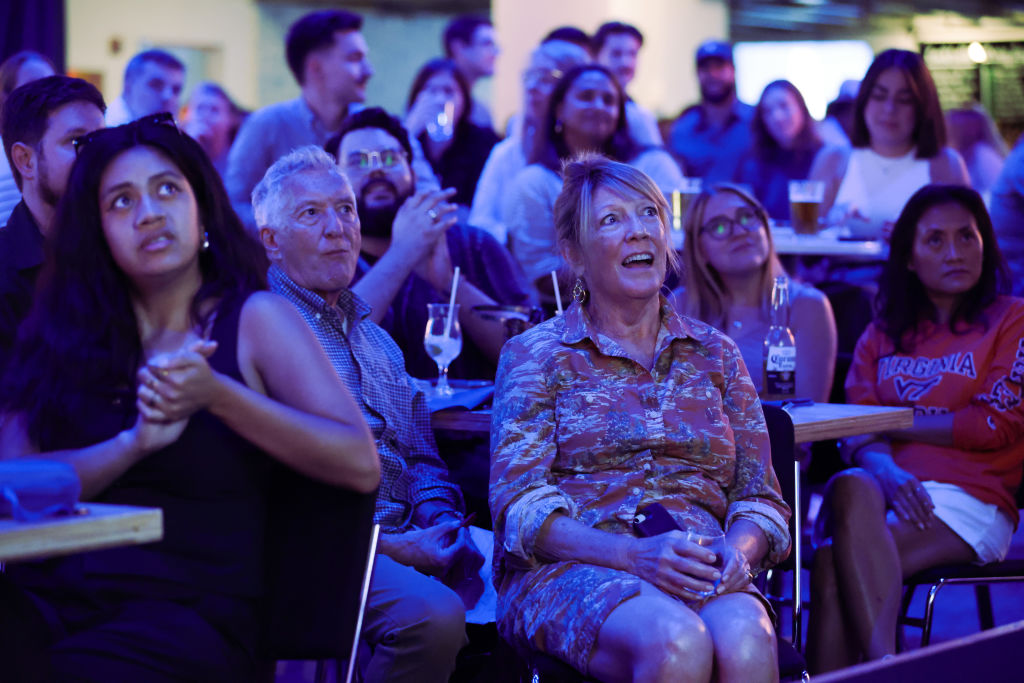 A debate watch party at Penn Social on September 10, 2024, in Washington, DC. (Photo by Alex Wong/Getty Images)