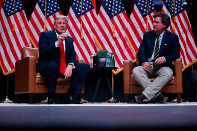 Republican Presidential Candidate Donald Trump Participates In Fireside Chat With Tucker Carlson