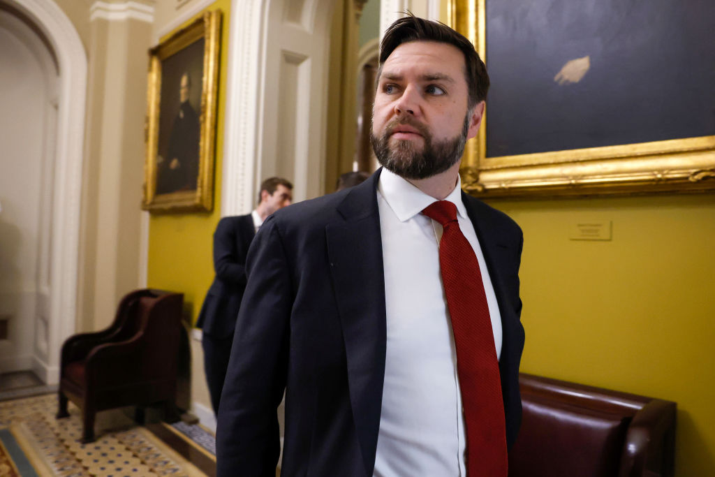 Sen. JD Vance arrives to a luncheon with Senate Republicans at the U.S. Capitol on February 7, 2024 in Washington, D.C. (Photo by Anna Moneymaker/Getty Images)