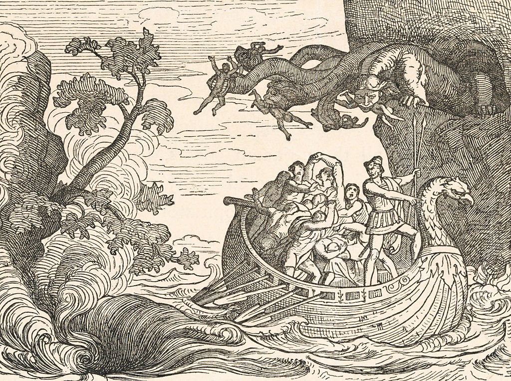 The perilous trip of the ship of Ulysses between Scylla and Charybdis. (Photo by George Rinhart/Corbis via Getty Images)