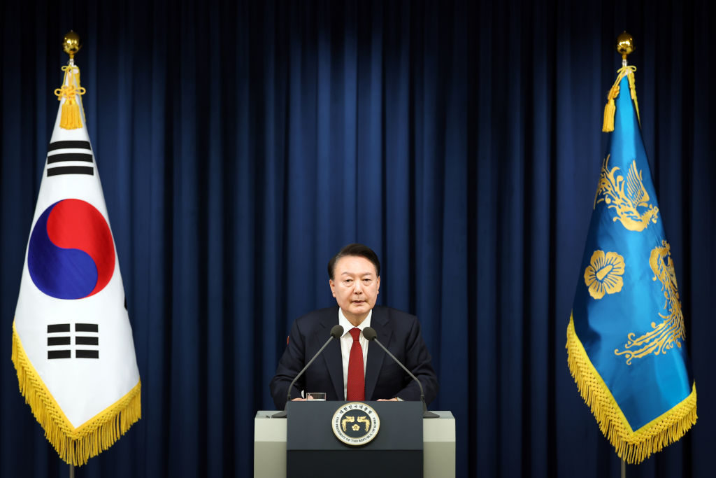 In an image provided by South Korean Presidential Office, South Korean President Yoon Suk-Yeol speaks during the declaration of emergency martial law at the Presidential Office in Seoul, South Korea, on December 3, 2024. (Photo by South Korean Presidential Office via Getty Images)