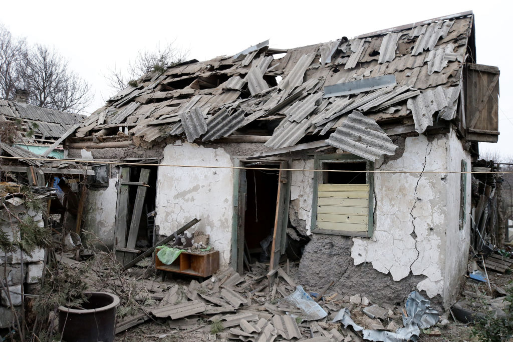 A building is damaged by Russian shelling in Yasnohirka village, Donetsk region, eastern Ukraine, on January 23, 2025. (Photo by Ukrinform/NurPhoto/Getty Images)