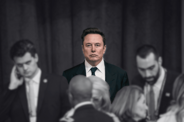 Illustration by The Dispatch. (Photo of Elon Musk by Shawn Thew/AFP via Getty Images)