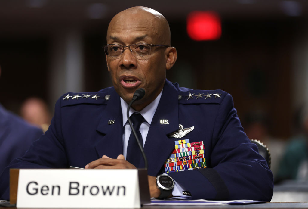 U.S. Air Force General Charles Brown testifies during his confirmation hearing after being nominated Joint Chiefs of Staff chairman on July 11, 2023 on Capitol Hill.(Photo by Alex Wong/Getty Images)