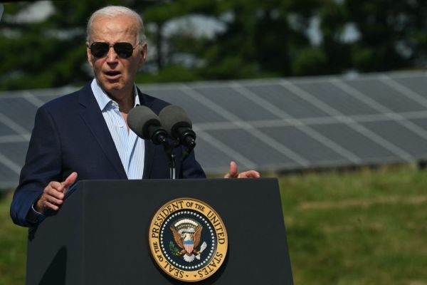 Joe Biden speaks about the economy in Westby, Wisconsin, on September 5, 2024. Biden spoke about rural electrification and clean energy investments via the Inflation Reduction Act. (Photo by Andrew Caballero-Reynolds/AFP/ Getty Images)